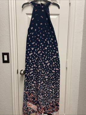 Navy Floral Halter Maxi Dress